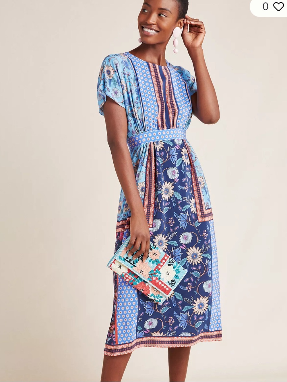 Kachel Anthropologie Eliason Floral Midi Dress Blue Floral Patchwork Size 2